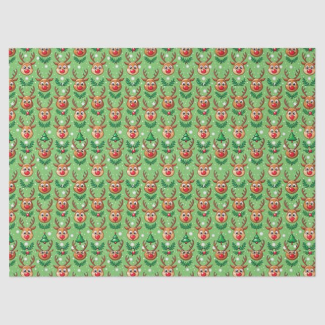 Papier Mousseline Cute Christmas Wrapping Paper–Deer, Trees & Holly (Recto)