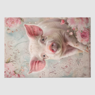 Papier Mousseline Cute Cochon Blush Roses Floral Shabby Découpage