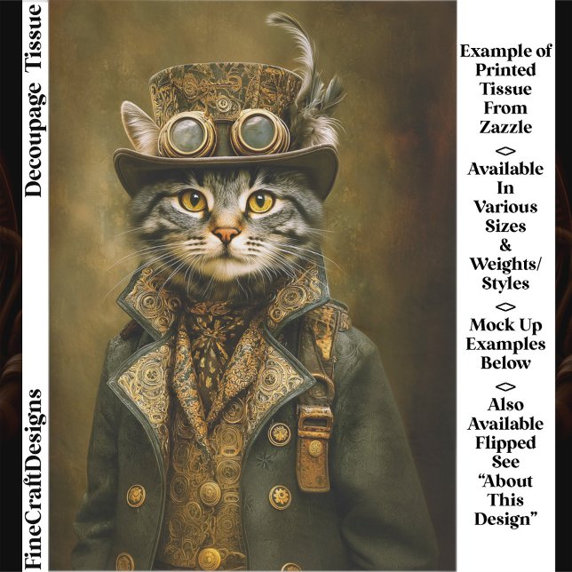 Papier Mousseline Cute Dapper Steampunk Tabby Cat ET7R Decoupage  (Créateur téléchargé)