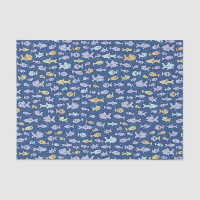 Papier Mousseline Cute de baignade de poisson Motif nautique bleu ma (Recto)