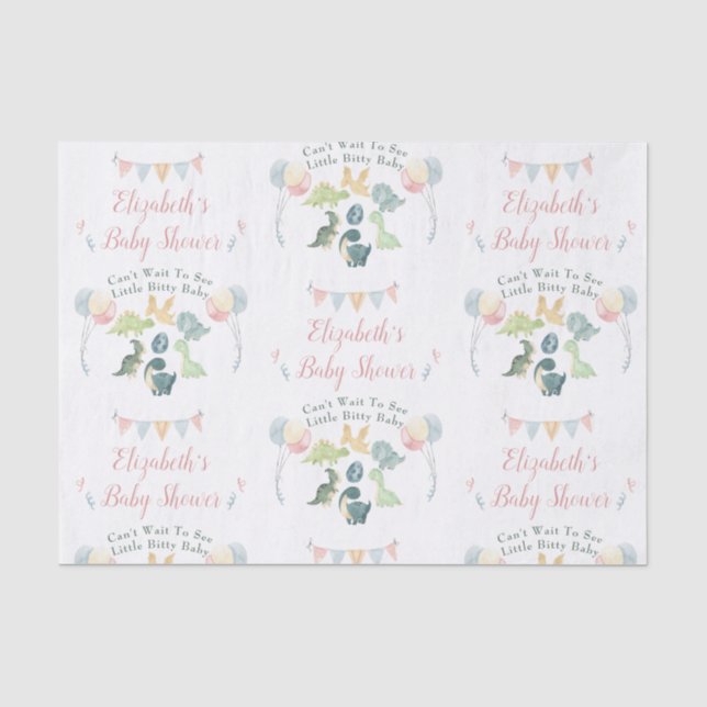 Papier Mousseline Cute Dinosaur Aquarelle Baby shower Personnalisé (Recto)