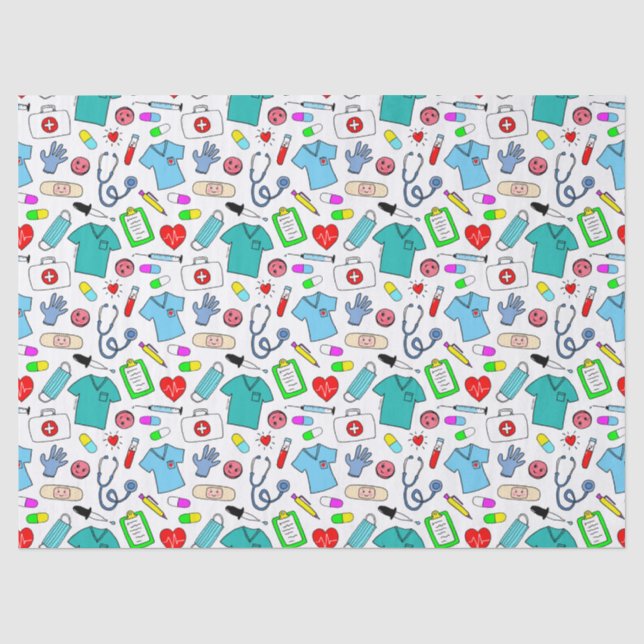 Papier Mousseline Cute Doctor Nurse Médicale Fournitures Motif (Recto)
