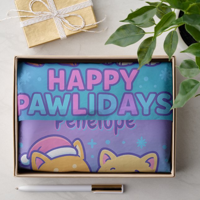 Papier Mousseline Cute Dog Christmas Pawlidays Blue Purple Kawaii (Cadeau)
