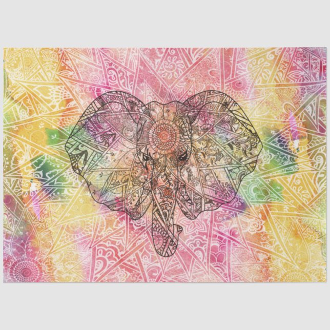 Papier Mousseline Cute Elephant Aquarelle main dessinée Fleur de hen (Recto)