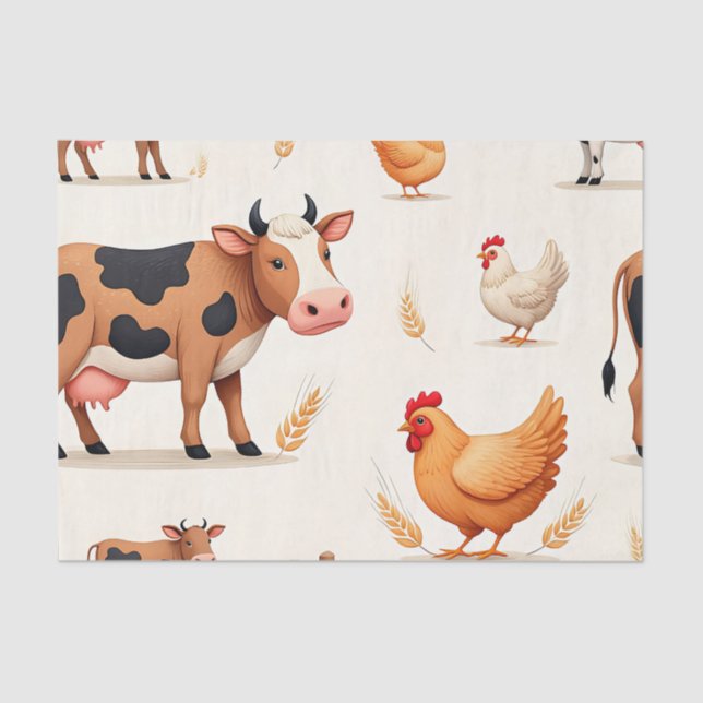 Papier Mousseline Cute Farm Animals Barn Pattern (Recto)
