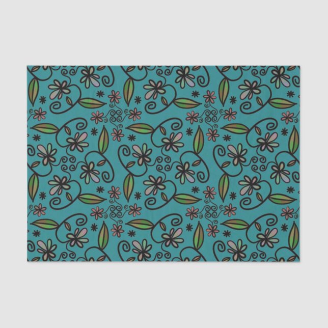 Papier Mousseline Cute Floral Pattern Teal (Recto)