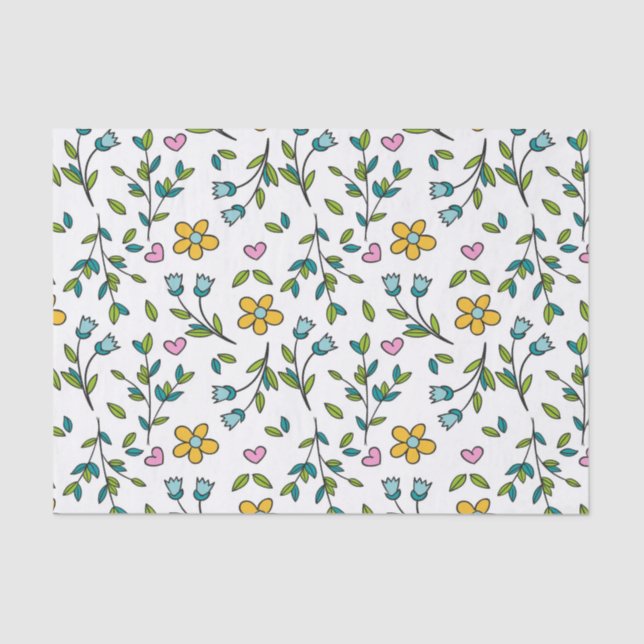 Papier Mousseline Cute Flowers and Hearts Light Pattern (Recto)