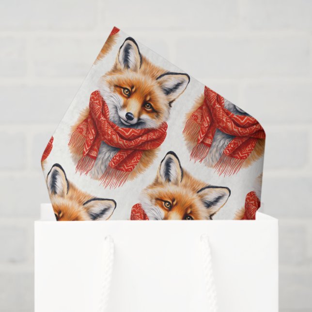 Papier Mousseline Cute Fox in a Red Scarf Autumn Image Pattern (Sac cadeau)