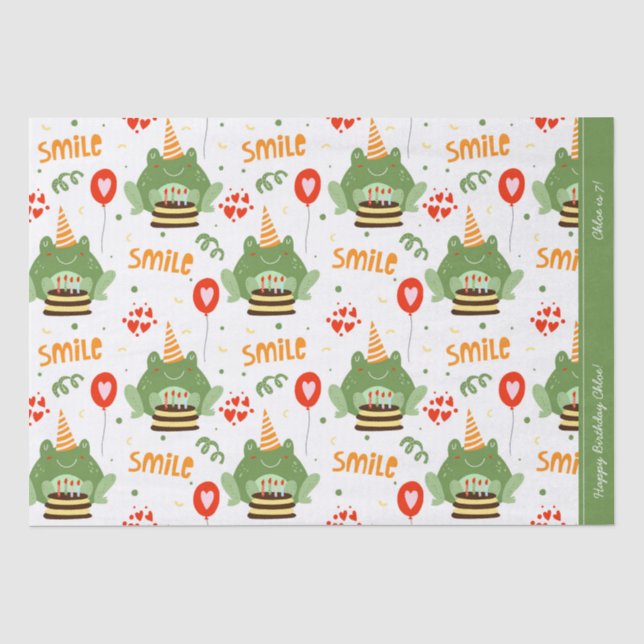 Papier Mousseline Cute Frog Motif Smile Texte Joyeux Anniversaire w  (Recto)