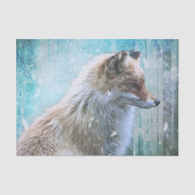 Papier Mousseline Cute Furry Fox sur Blue Grunge Arrière - plan (Recto)