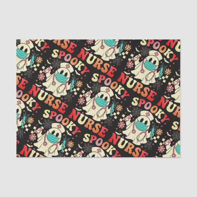 Papier Mousseline Cute Ghost Nurse Halloween Graphisme Retro Pastels (Recto)
