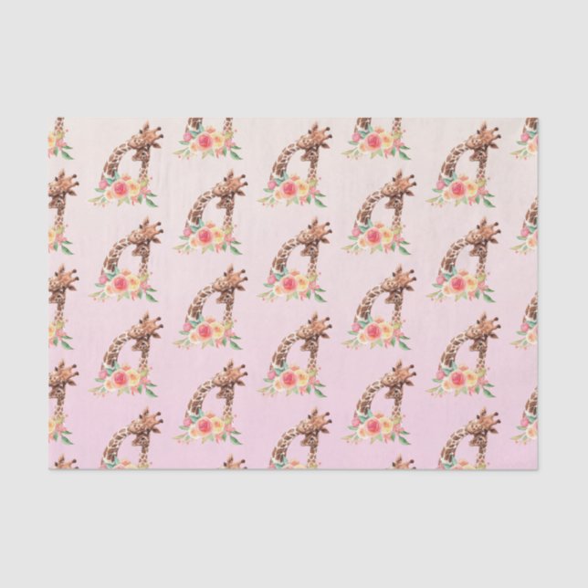 Papier Mousseline Cute Giraffe Aquarelle Maman & Bébé (Recto)