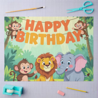 Papier Mousseline Cute Happy Birthday safari theme