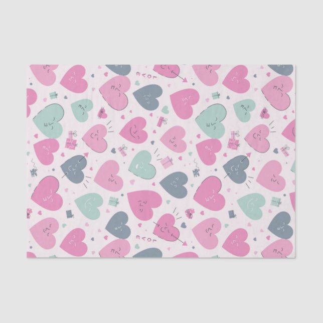 Papier Mousseline Cute Heart Pastel Couleur Motif Saint Valentin (Recto)