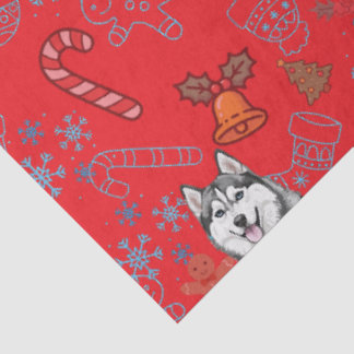 Papier Mousseline Cute Husky Dog Christmas Winter Seamless Pattern 