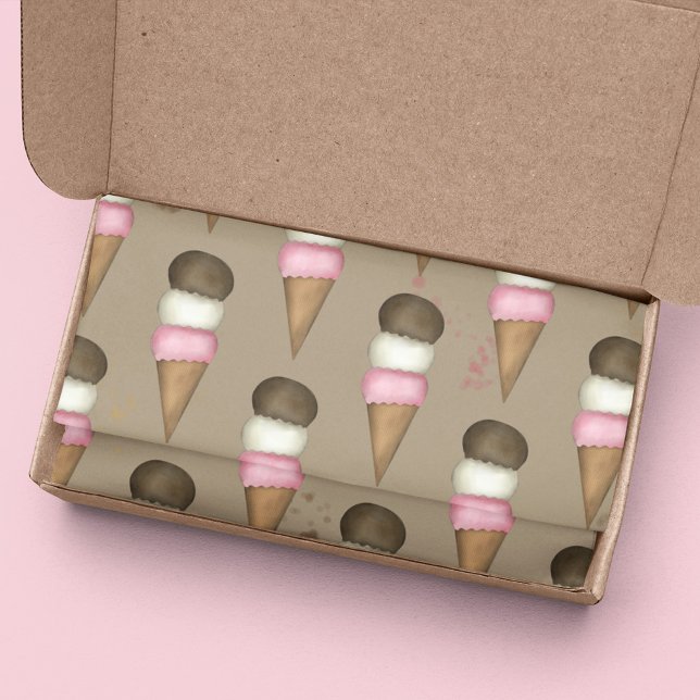 Papier Mousseline Cute Ice Cream Cone Motif napolitain Whimsical (Créateur téléchargé)