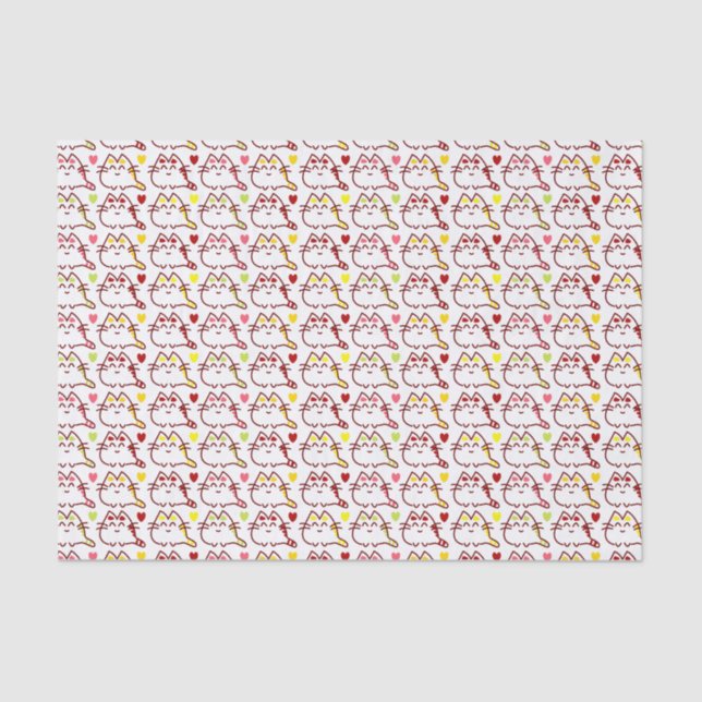 Papier Mousseline Cute Kawaii Chats et Coeurs Motif (Recto)