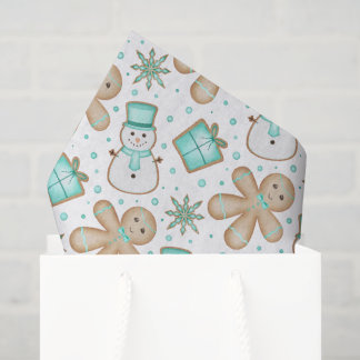 Papier Mousseline Cute Kids Blue Festive Christmas Gingerbread