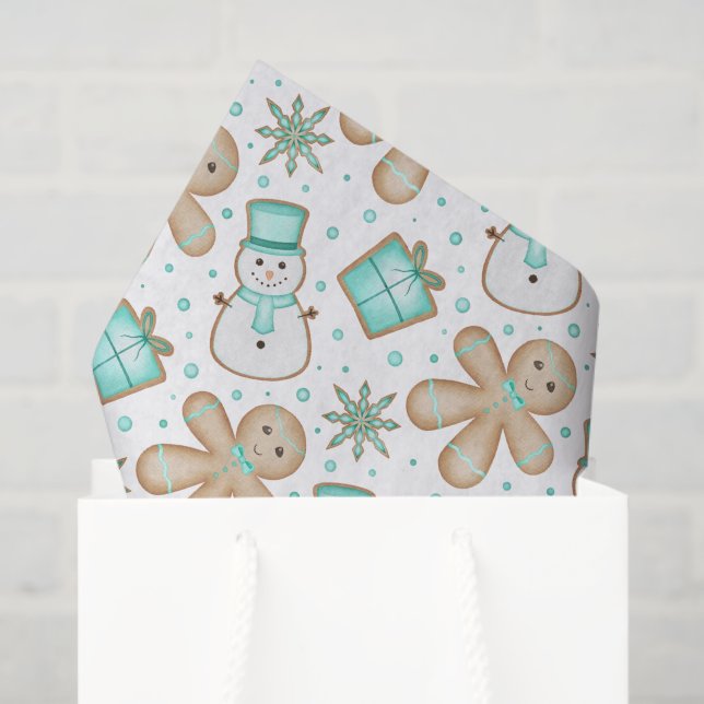 Papier Mousseline Cute Kids Blue Festive Christmas Gingerbread (Sac cadeau)