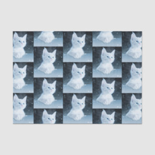 Papier Mousseline Cute Kitten blanc avec Joli yeux bleu motif