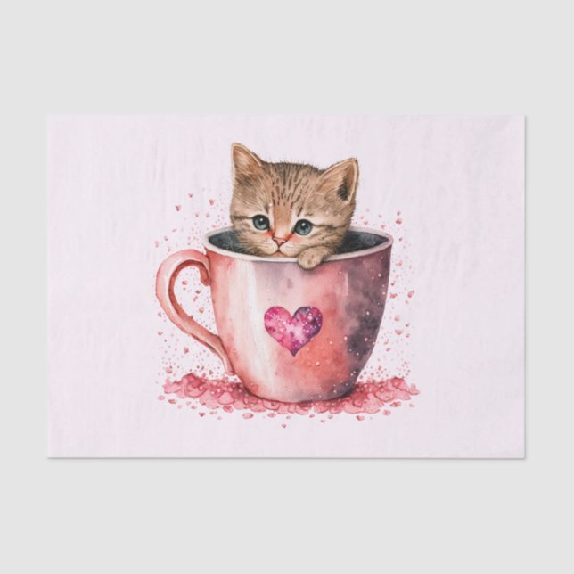 Papier Mousseline Cute Kitten dans un Teacup avec les coeurs (Recto)