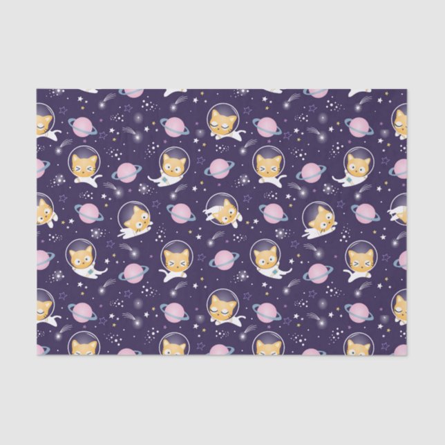 Papier Mousseline Cute Kitty Chat Astronauts Motif (Recto)
