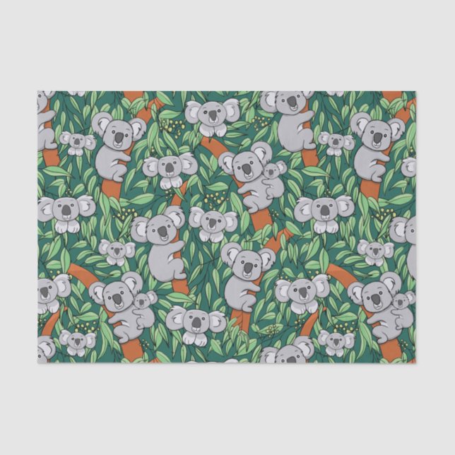 Papier Mousseline Cute Koala Motif Hunter Green (Recto)