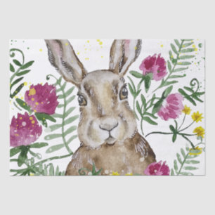 Papier Mousseline Cute lapin en fleurs d'aquarelle