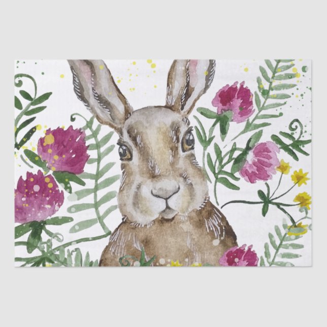 Papier Mousseline Cute lapin en fleurs d'aquarelle (Recto)