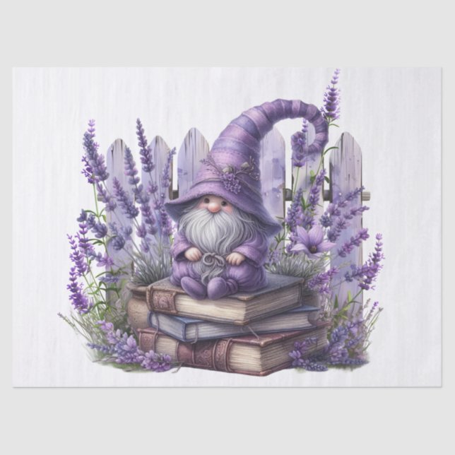 Papier Mousseline Cute Lavender Floral Book Gnome (Recto)
