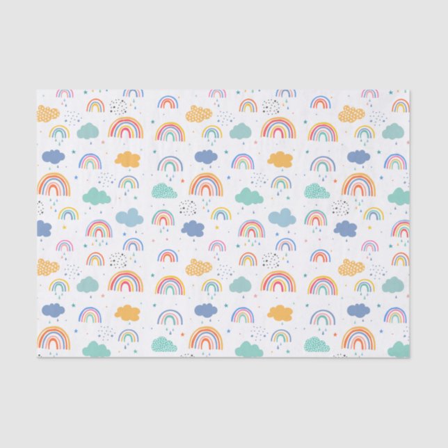 Papier Mousseline Cute moderne Rainbows et Motif de nuages (Recto)