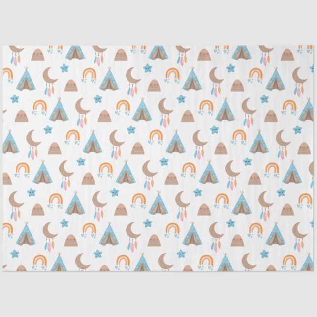 Papier Mousseline Cute Motif Boho en blanc (Recto)