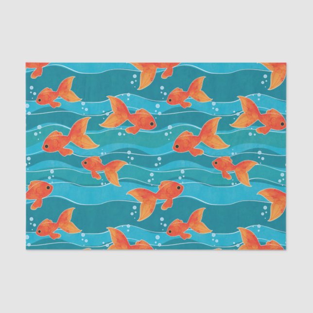 Papier Mousseline Cute Motif de natation Goldfish & Water (Recto)