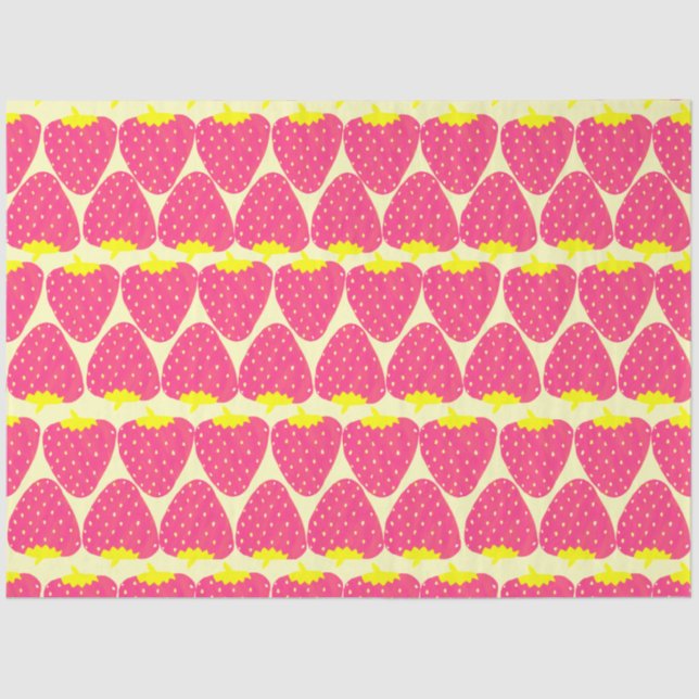 Papier Mousseline Cute Motif fraise rétro en rose vif (Recto)