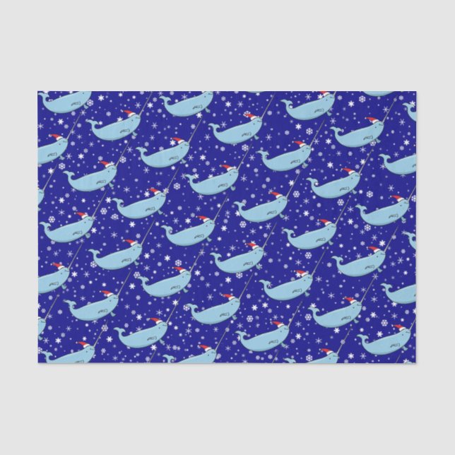 Papier Mousseline Cute Narwhal à Santa Hat Motif papier d'enveloppem (Recto)