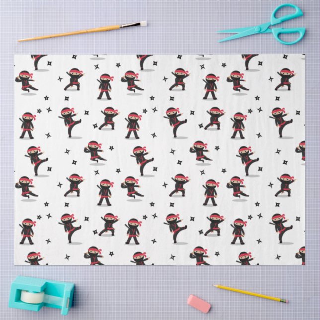 Papier Mousseline Cute Ninja Guerrier Enfants Noir & Rouge Motif (Artisanat)
