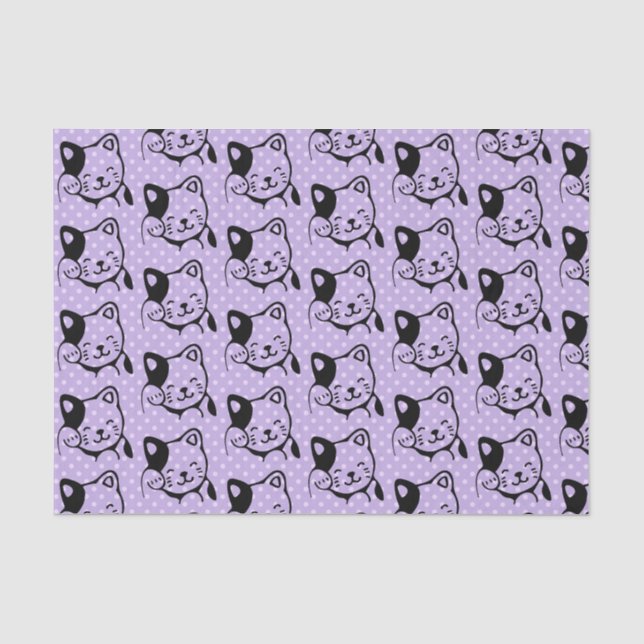 Papier Mousseline Cute noir et blanc Kitty Chat Waving Bonjour (Recto)