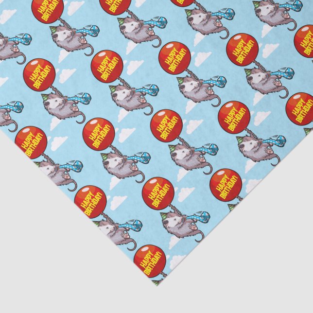 Papier Mousseline Cute Opossum Happy Birthday! Add Your Text Balloon (Détail)