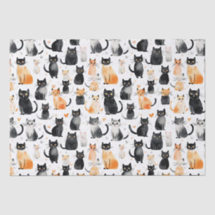 Papier Mousseline Cute Orange Blanc Noir Chats Anniversaire