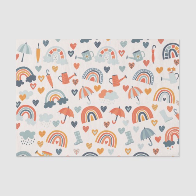 Papier Mousseline Cute Orange Blue Spring Rainbow Clouds Motif (Recto)