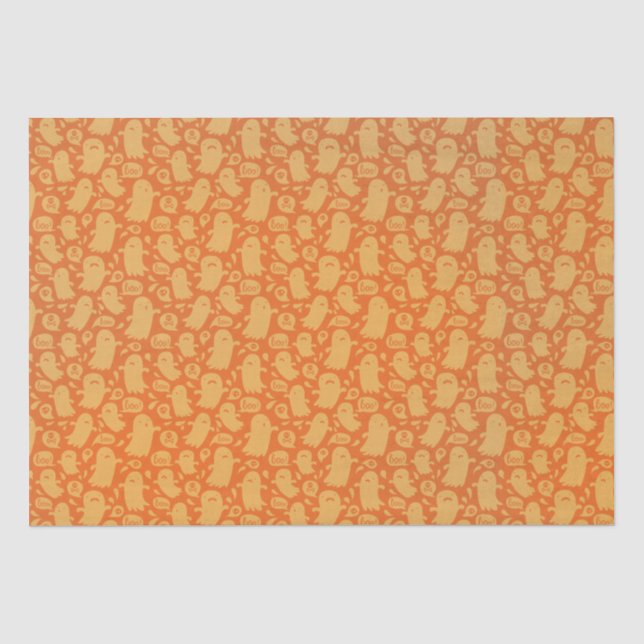 Papier Mousseline Cute Orange Ghosts Halloween (Recto)