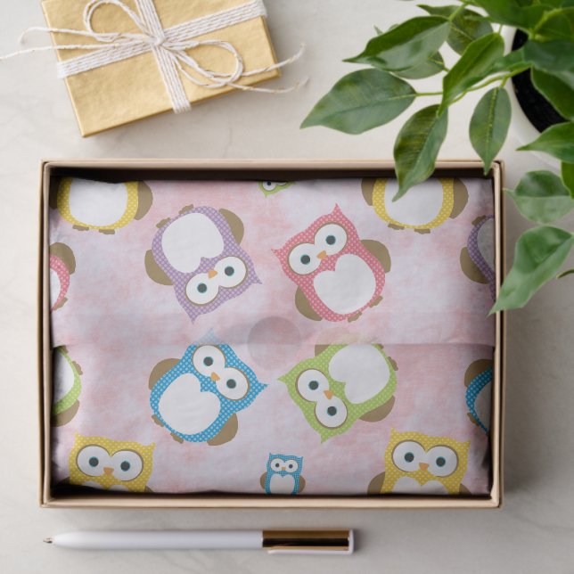 Papier Mousseline Cute Owls, Owl Pattern, Colorful Owls, Baby Owls (Cadeau)