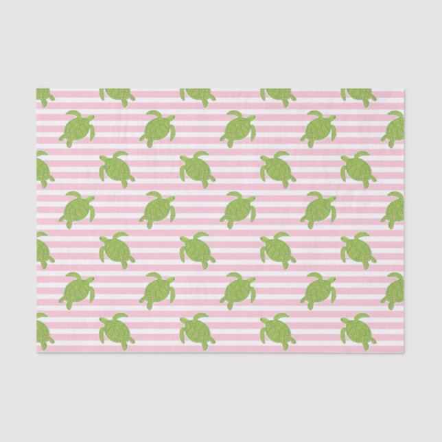 Papier Mousseline Cute Palm Beach Grandes et tortues roses (Recto)