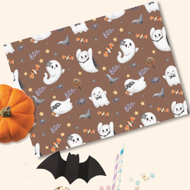 Papier Mousseline Cute Pastel Brown Boo Ghost Halloween (Créateur téléchargé)