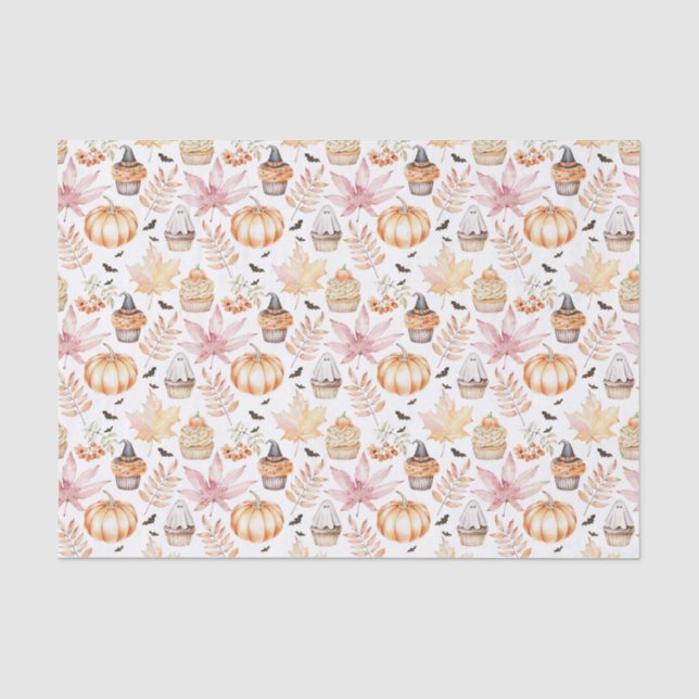 Papier Mousseline Cute Pastel Éffrayant Cupcakes Motif Halloween (Recto)