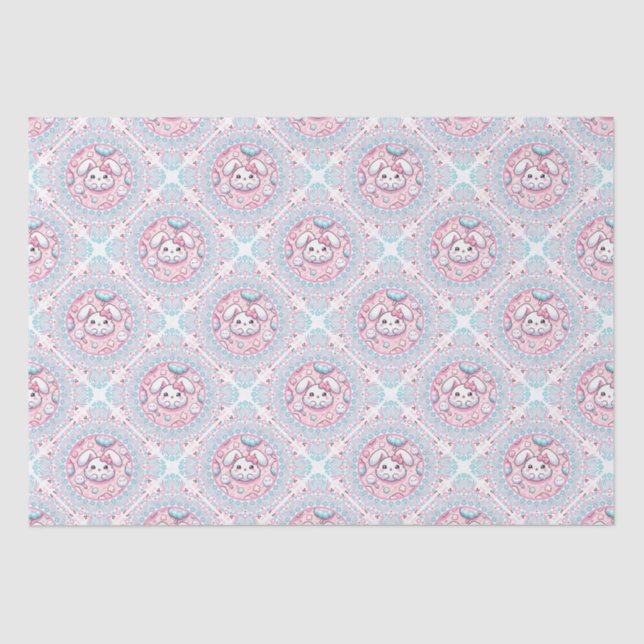 Papier Mousseline Cute Pastel Kawaii Bunny Dot Mandala Diamond Tile (Recto)