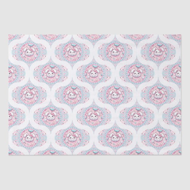 Papier Mousseline Cute Pastel Kawaii Bunny Dot Mandala Retro Ogee (Recto)