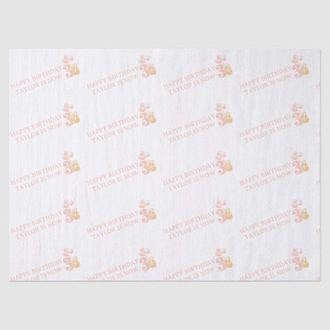 Papier Mousseline Cute Pastel Pink Teddy Bear 3 ans Enveloppement ca (Recto)