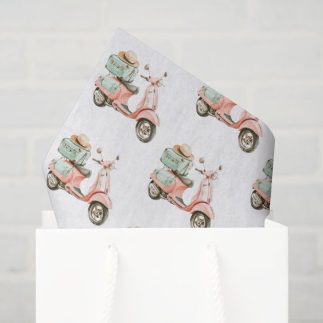 Papier Mousseline Cute Pink and Aqua Coastal Scooter (Sac cadeau)