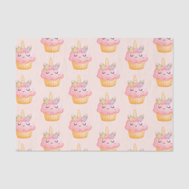 Papier Mousseline Cute Pink Cupcake Unicorn avec Motif Rose (Recto)